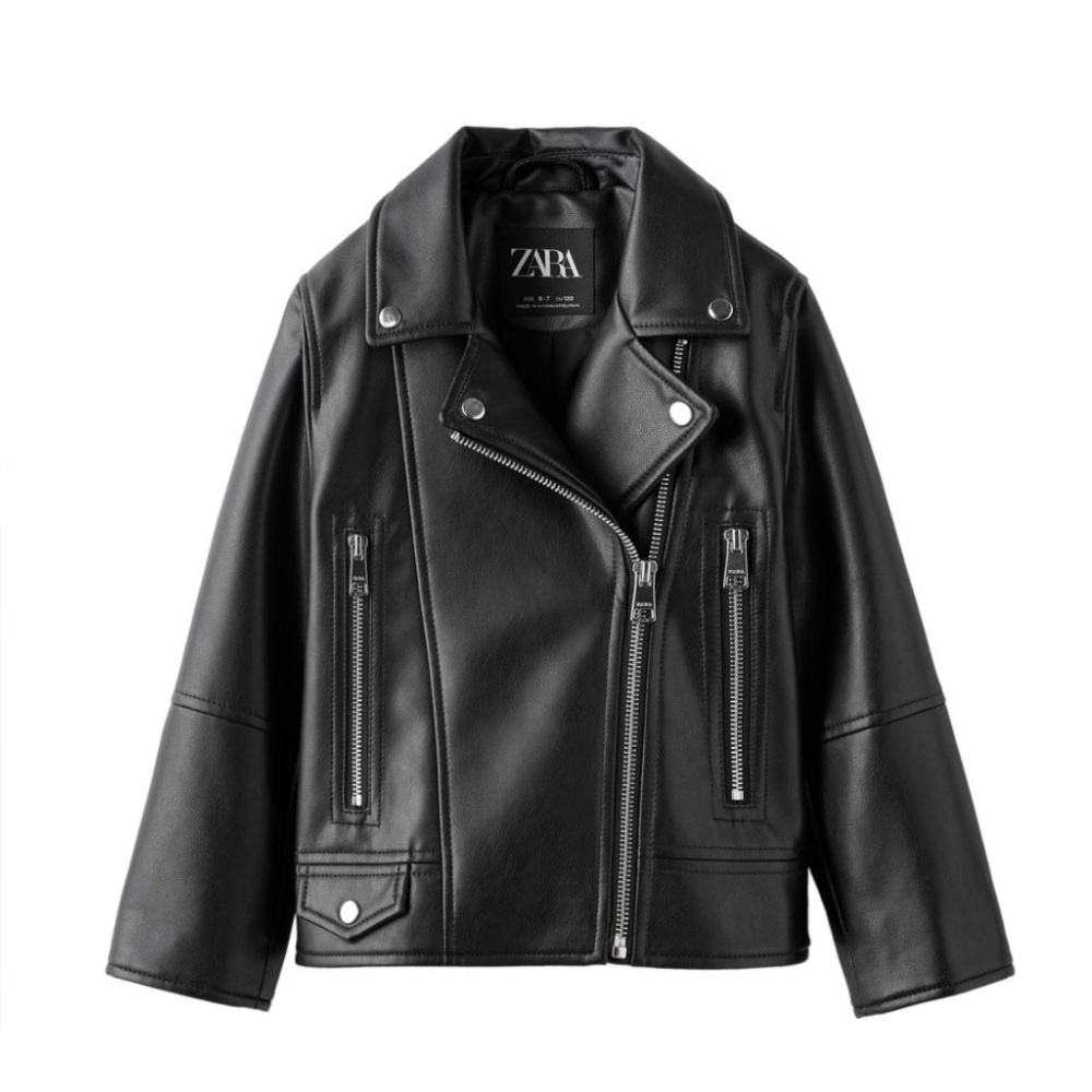 Zara Girls Faux Leather Biker Jacket Size 9-10 Black